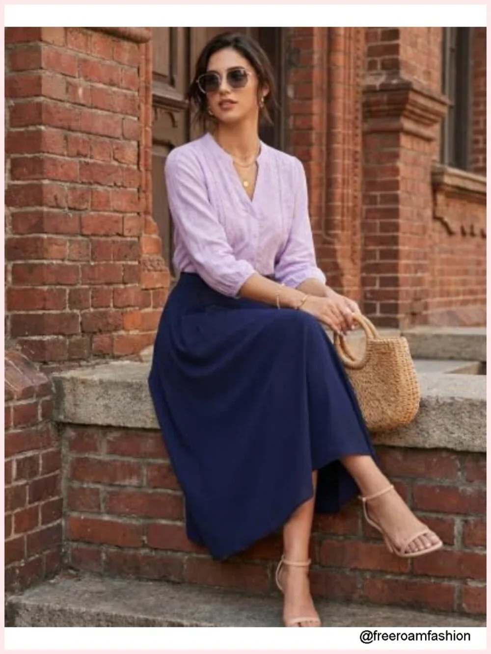 High Waisted Midi Skirt with Pockets Pleated A-Line Flowy Business Casual